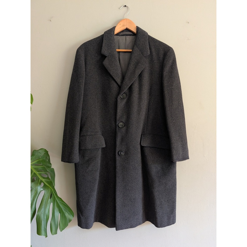 Vintage Carven Custom Tailors Mens Wool Overcoat Charcoal Grey Hand Tailored